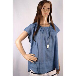 Lauren Conrad‎ women's Blue Tie-Neck Short-Sleeve Blouse size XXL